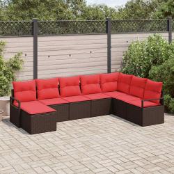 Ensemble de Canap&eacute;s avec coussin 8 pcs Marron polyrotin