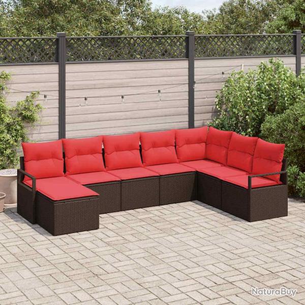 Ensemble de Canap�s avec coussin 8 pcs Marron polyrotin