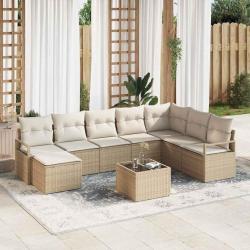Ensemble de Canap&eacute;s avec coussin 9 pcs Beige polyrotin