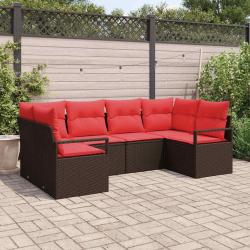 Ensemble de Canap&eacute;s avec coussin 6 pcs Marron Poly Rattan