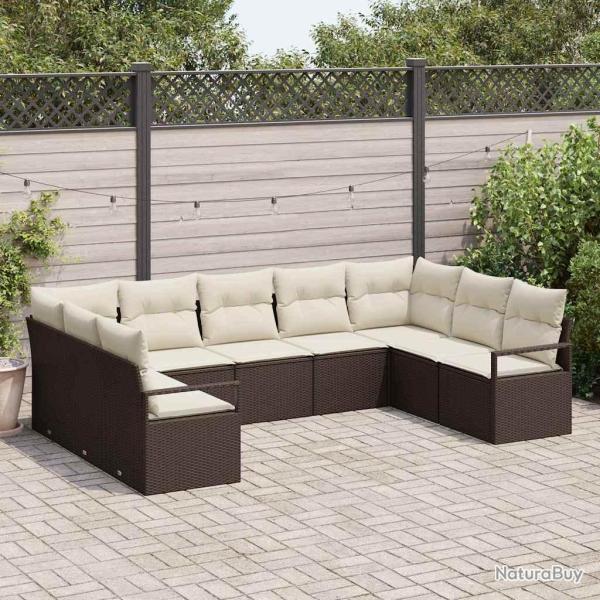 Ensemble de Canap�s avec coussin 9 pcs Marron polyrotin