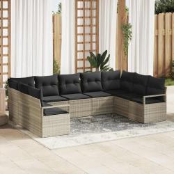 Ensemble de Canap&eacute;s avec coussin 9 pcs Gris clair polyrotin