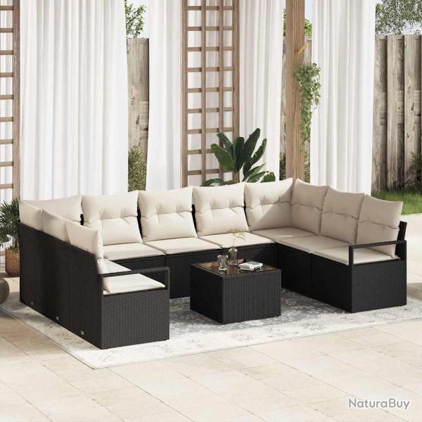 Ensemble de canap�s, 10 pi�ces, noir, en rotin synth�tique PE, pour le jardin