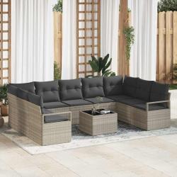 Ensemble de Canap&eacute;s avec coussin 10 pcs Gris clair polyrotin