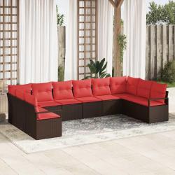 Ensemble de Canap&eacute;s avec coussin 10 pcs Marron polyrotin