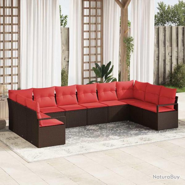 Ensemble de Canap�s avec coussin 10 pcs Marron polyrotin