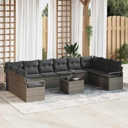 Ensemble de Canap&eacute;s avec coussin 11 pcs Gris polyrotin