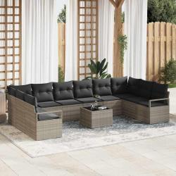 Ensemble de Canap&eacute;s avec coussin 11 pcs Gris clair polyrotin