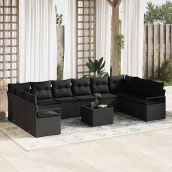 Ensemble de Canap&eacute;s avec coussin 11 pcs Noir polyrotin