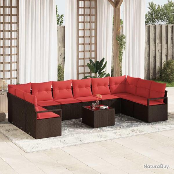 Ensemble de Canap�s avec coussin 11 pcs Marron polyrotin