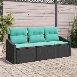 Ensemble de Canap&eacute;s avec coussin 3 pcs Noir polyrotin
