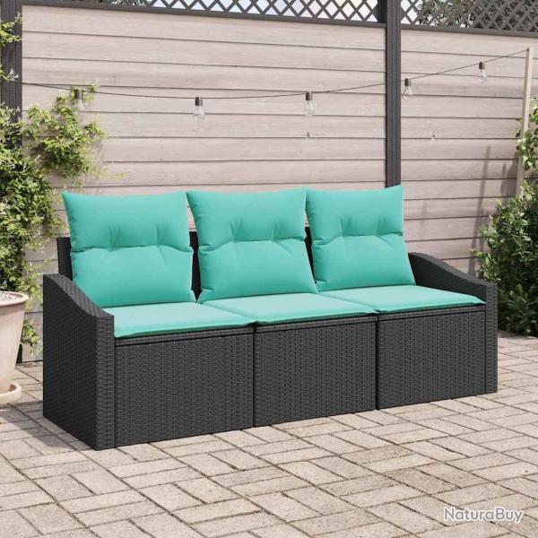 Ensemble de Canap�s avec coussin 3 pcs Noir polyrotin