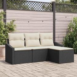 Ensemble de Canap&eacute;s avec coussin 4 pcs Noir polyrotin