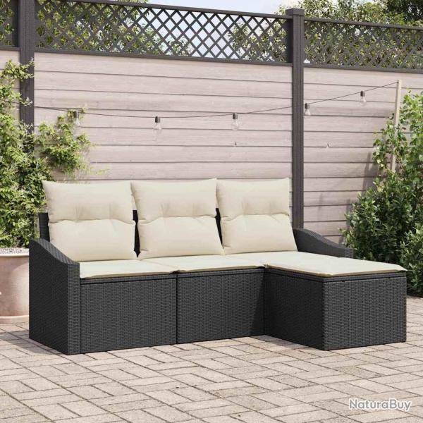 Ensemble de Canap�s avec coussin 4 pcs Noir polyrotin