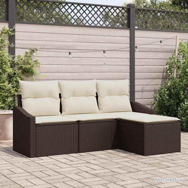 Ensemble de Canap�s avec coussin 4 pcs Marron polyrotin