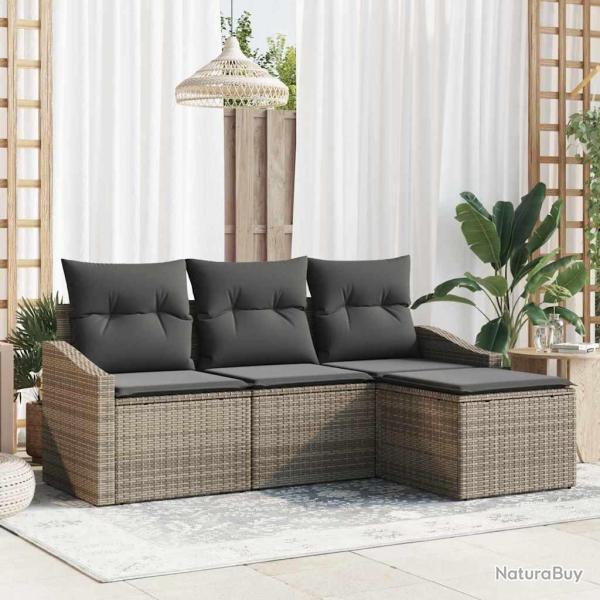 Ensemble de Canap�s avec coussin 4 pcs Gris polyrotin