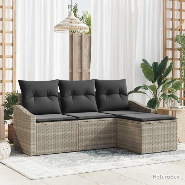 Ensemble de Canap�s avec coussin 4 pcs Gris clair polyrotin