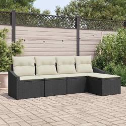 Ensemble de Canap&eacute;s avec coussin 5 pcs Noir polyrotin