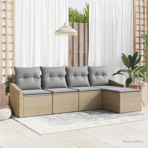 Ensemble de Canap�s avec coussin 5 pcs Beige polyrotin