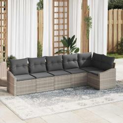 Ensemble de Canap&eacute;s avec coussin 6 pcs Gris clair polyrotin
