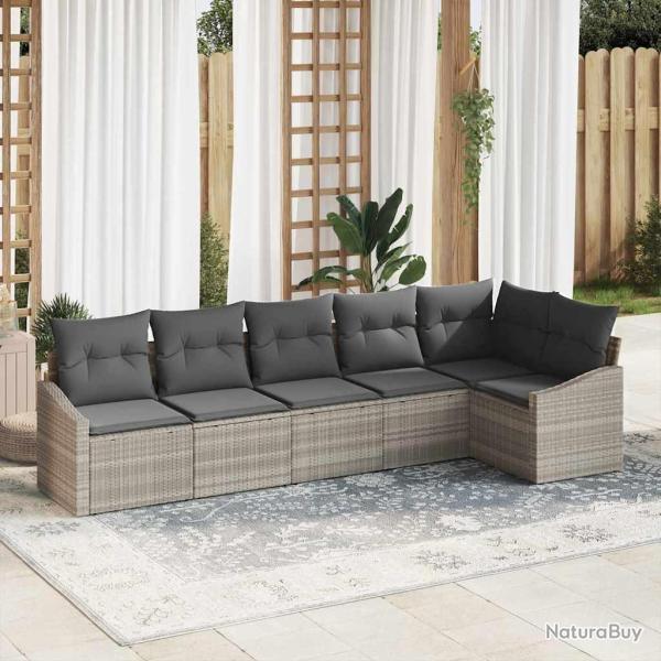 Ensemble de Canap�s avec coussin 6 pcs Gris clair polyrotin