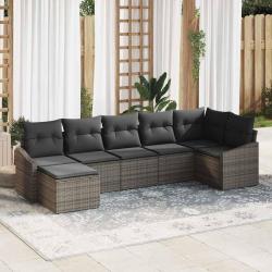 Ensemble de Canap&eacute;s avec coussin 7 pcs Gris polyrotin
