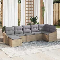 Ensemble de Canap&eacute;s avec coussin 7 pcs Beige polyrotin