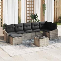 Ensemble de Canap&eacute;s avec coussin 8 pcs Gris polyrotin