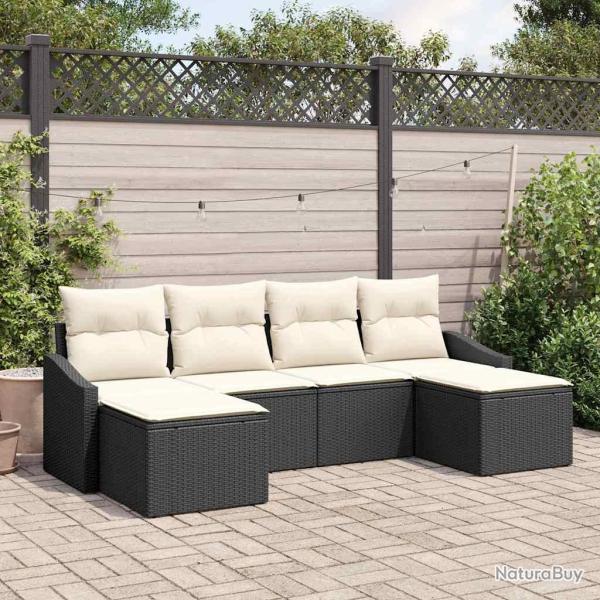 Ensemble de Canap�s avec coussin 6 pcs Noir polyrotin
