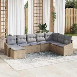 Ensemble de Canap&eacute;s avec coussin 8 pcs Beige polyrotin