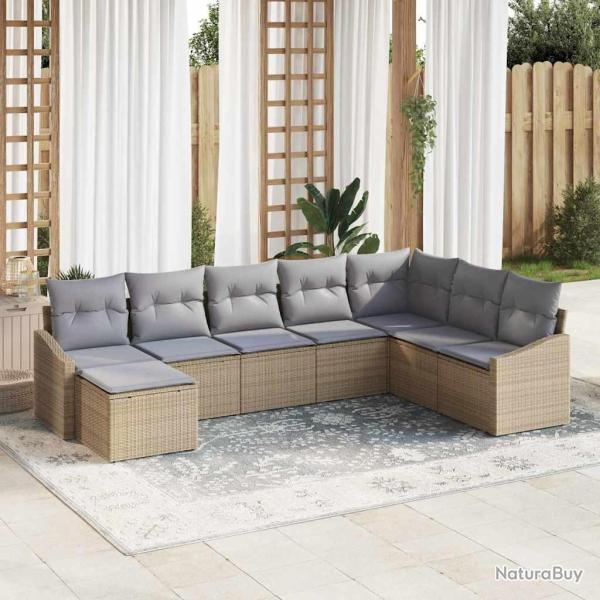 Ensemble de Canap�s avec coussin 8 pcs Beige polyrotin