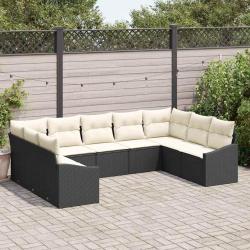 Ensemble de Canap&eacute;s avec coussin 9 pcs Noir polyrotin