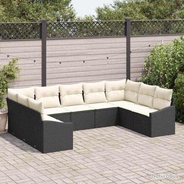Ensemble de Canap�s avec coussin 9 pcs Noir polyrotin