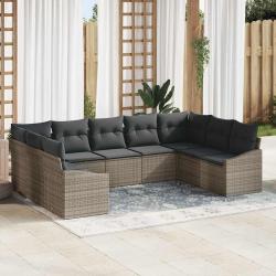 Ensemble de Canap&eacute;s avec coussin 9 pcs Gris polyrotin