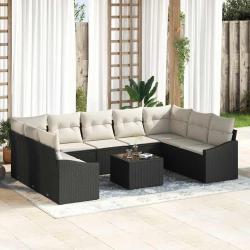 Ensemble de Canap&eacute;s avec coussin 10 pcs Noir polyrotin