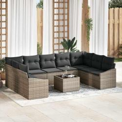 Ensemble de Canap&eacute;s avec coussin 10 pcs Gris polyrotin