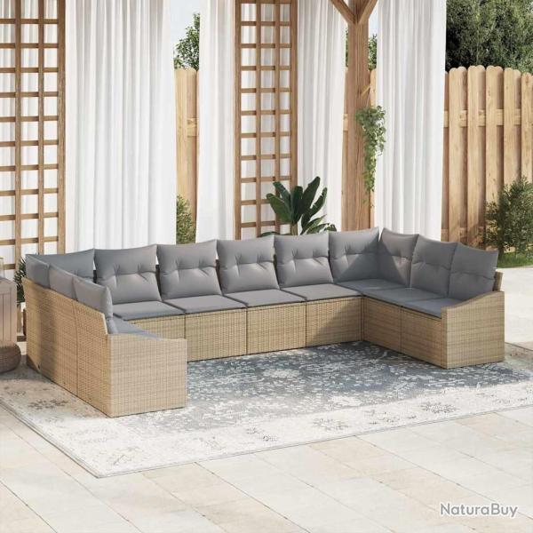 Ensemble de Canap�s avec coussin 10 pcs Beige polyrotin