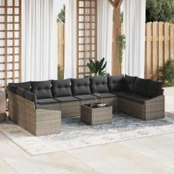 Ensemble de Canap&eacute;s avec coussin 11 pcs Gris polyrotin