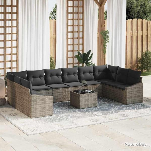 Ensemble de Canap�s avec coussin 11 pcs Gris polyrotin