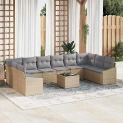 Ensemble de Canap&eacute;s avec coussin 11 pcs Beige polyrotin