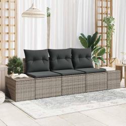 Ensemble de Canap&eacute;s avec coussin 3 pcs Gris polyrotin