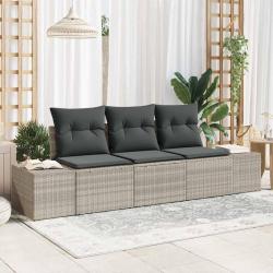 Ensemble de Canap&eacute;s avec coussin 3 pcs Gris clair polyrotin