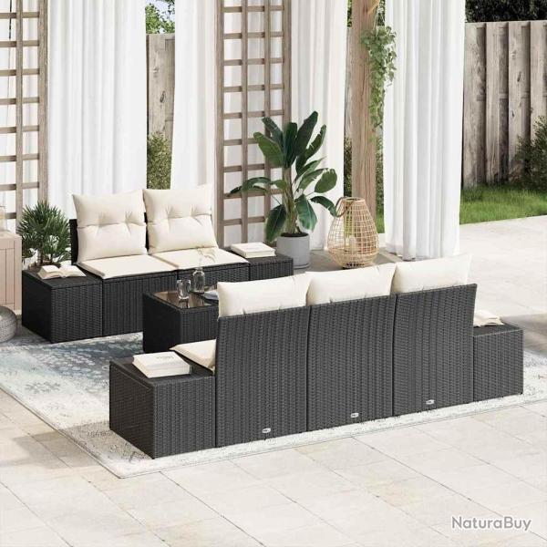 Ensemble de canap� de avec coussin Noir polyrotin