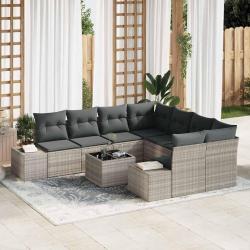 Ensemble de canap&eacute; de 9 pcs Gris clair polyrotin