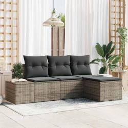 Ensemble de canap&eacute; de avec coussin 4 pcs Gris polyrotin