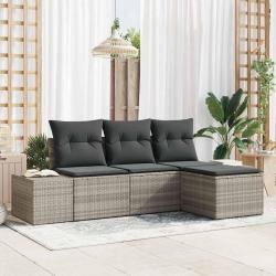 Ensemble de canap&eacute; de 4 pcs Gris clair polyrotin