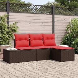 Ensemble de Canap&eacute;s avec coussin 4 pcs Marron Poly Rattan