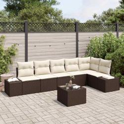 Ensemble de canap&eacute; de 7 pcs Marron et Cr&egrave;me polyrotin