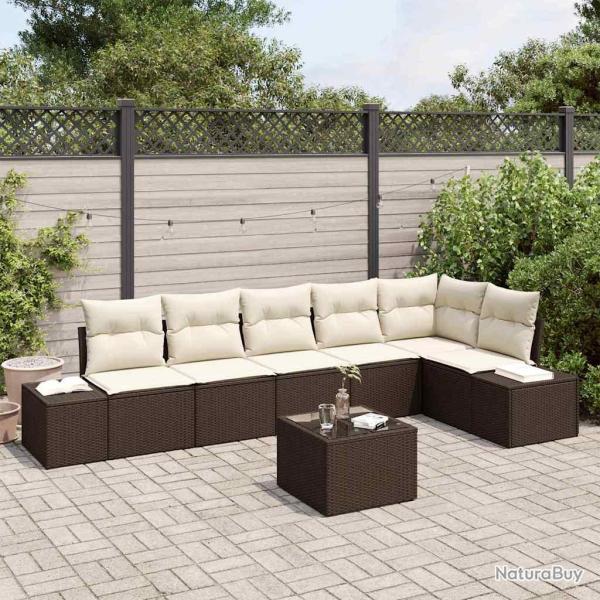 Ensemble de canap� de 7 pcs Marron et Cr�me polyrotin