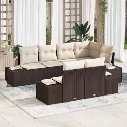 Ensemble de canap&eacute; de 7 pcs Marron et cr&egrave;me Poly rotin